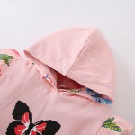Σετ παντελόνι - μπλούζα μακρυμάνικη με κουκούλα και σχέδιο πεταλούδες, ροζ